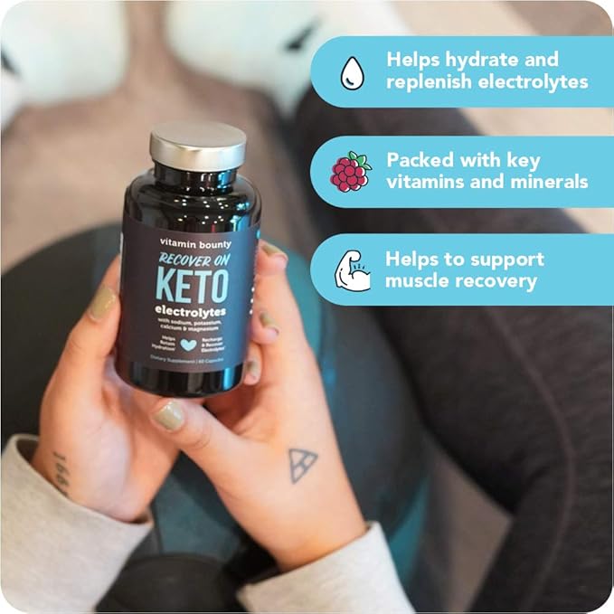 Vitamin Bounty Recover On Keto Electrolytes - Keto Supplements, Electrolyte Supplement, Keto Vitamins, Sugar Free Hydration, Boost Energy, Workout Recovery, GLP-1 Support - 60 Capsules
