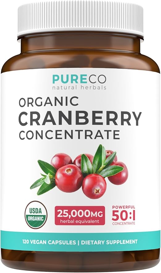 USDA Organic Cranberry Pills - 50:1 Concentrate Equals 25,000mg of Fresh Cranberries (Vegan) for Urinary Tract Health & Kidney Cleanse - Cranberry Pills for Women - UTI Support Supplement 120 Capsules