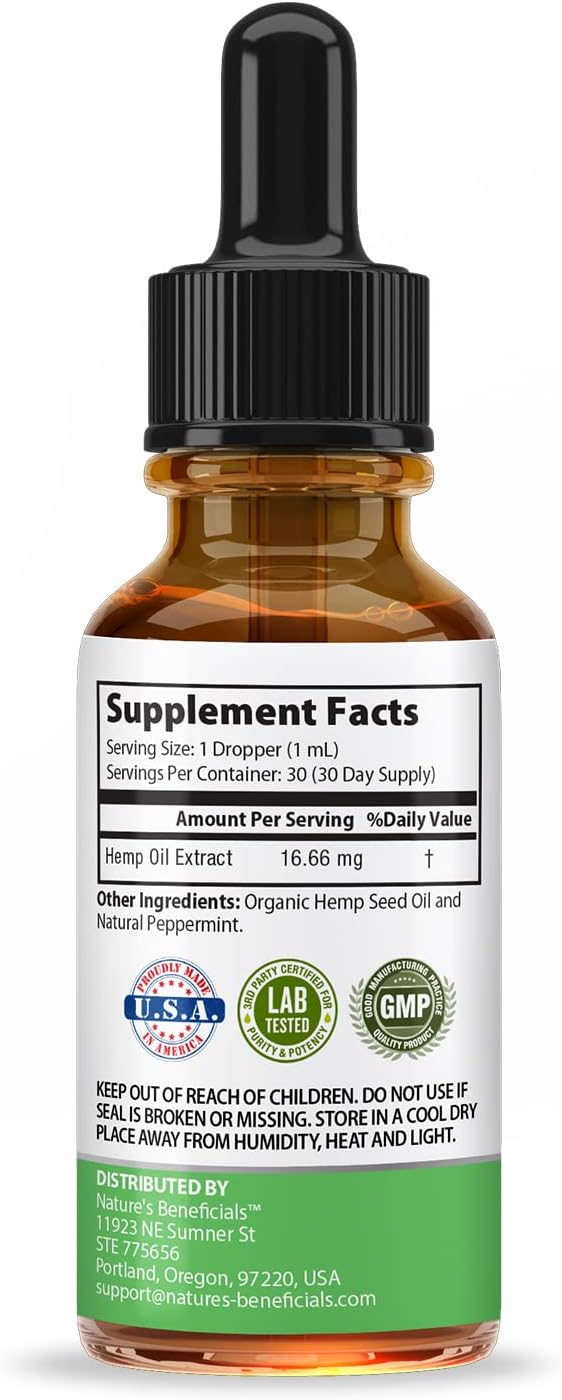 NATURE'S BENEFICIALS Organic Hemp Oil Extract Drops, 500mg