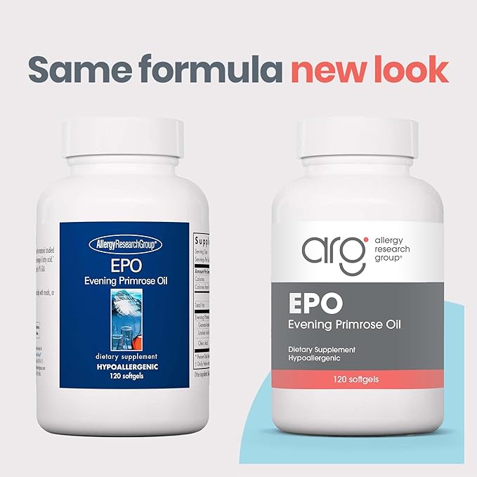 Allergy Research Group EPO - Evening Primrose Oil for Men & Women, for Dry Eyes, Omega-6, GLA Gamma-Linolenic Acid, 500mg Supplement - 120 Count