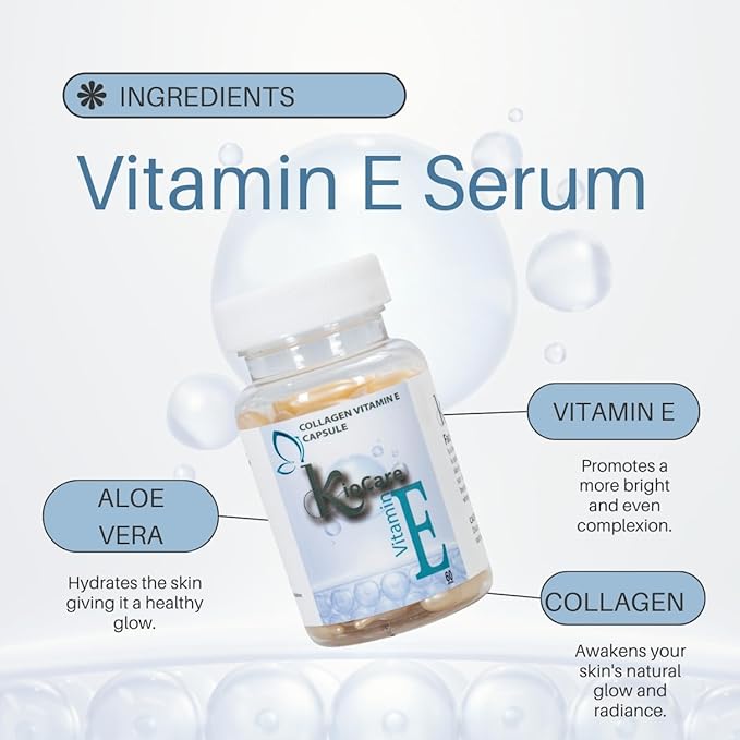 KIOCARE-Vitamin E Oil for Face-Skin Care,Vitamin E Oil-Vitamin E Capsules-Facial Skin Care Products-Face Serum-Face Care-Vitamina E para la Cara-Anti Aging-Aloe Vera-Face Oil and Serum for Women