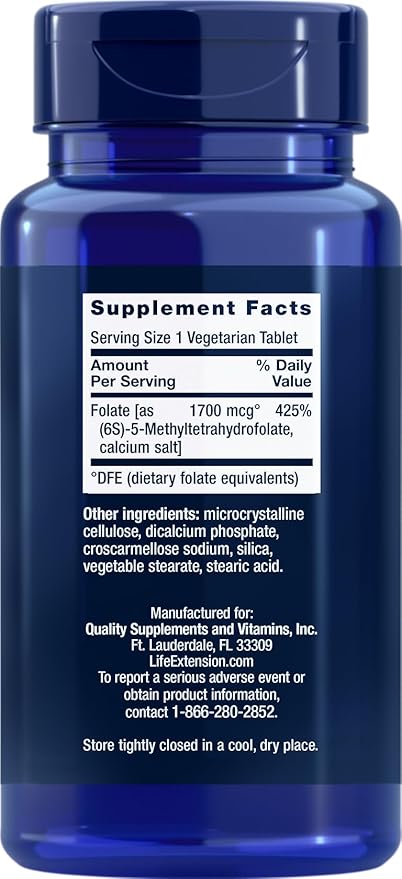 Life Extension Optimized Folate (L-Methylfolate) 1700 mcg DFE, 180 Veg Tablets