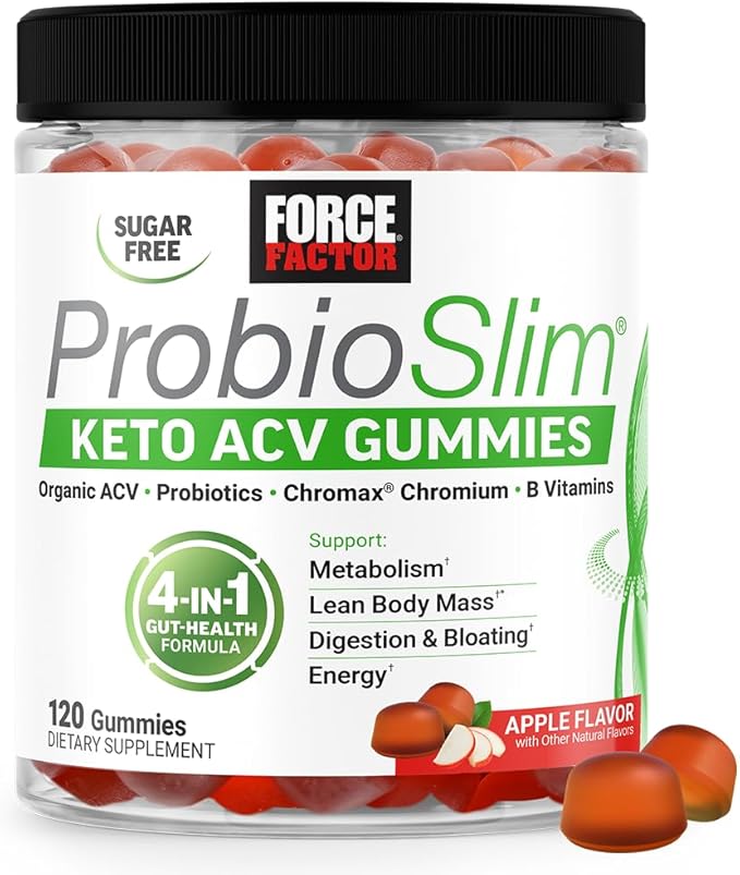 Force Factor ProbioSlim Keto ACV Gummies, Organic Apple Cider Vinegar Gummies with LactoSpore Probiotics & Prebiotics to Support Digestion, Metabolism, & Immune Health, 1 Net Carb, Apple Flavor, 120ct