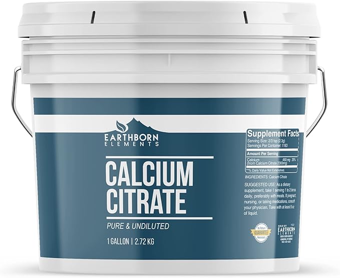 Earthborn Elements Calcium Citrate 1 Gallon Bucket, Pure & Undiluted, Lab Verified