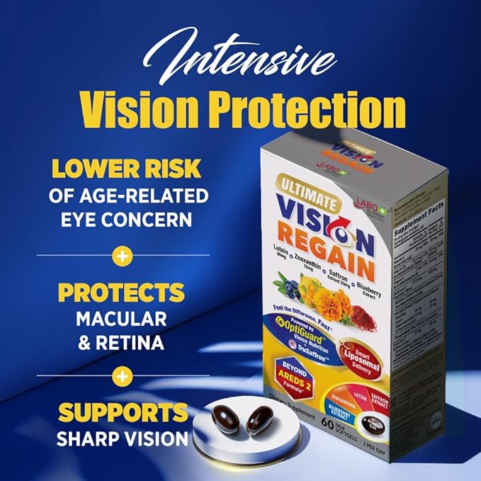 LABO Nutrition Ultimate VisionREGAIN, Eye Vitamin Beyond AREDS 2 Formula with Lutein, Zeaxanthin, Saffron Extract, Blueberry for Macular & Retinal Health, Eye Fatigue, Night Vision Support 60 Countsx3