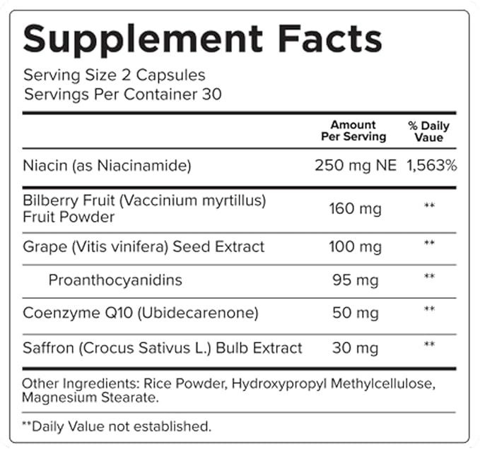 Eye Pressure Supplement with Bilberry Saffron Niacinamide CoQ10 for Optic Nerve Relief - Helps Support Healthy Retinal Blood Flow - Neuroptene® (60 Capsules)