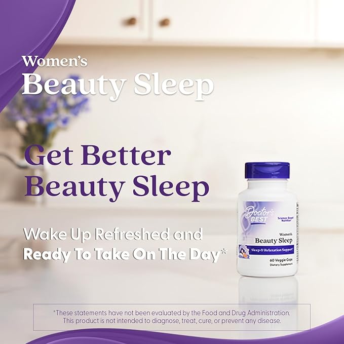 Doctor's Best Womens Beauty Sleep with Magnesium, Theanine, Melatonin, Sleep & Relaxation Support, Non-GMO, Gluten Free, Soy Free, Vegan 60 Veggie Caps