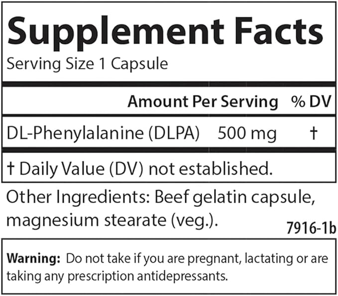 Carlson DLPA DL-Phenylalanine 500 mg Mood, Cognitive & Nervous System Support Supplement - 60 Capsules