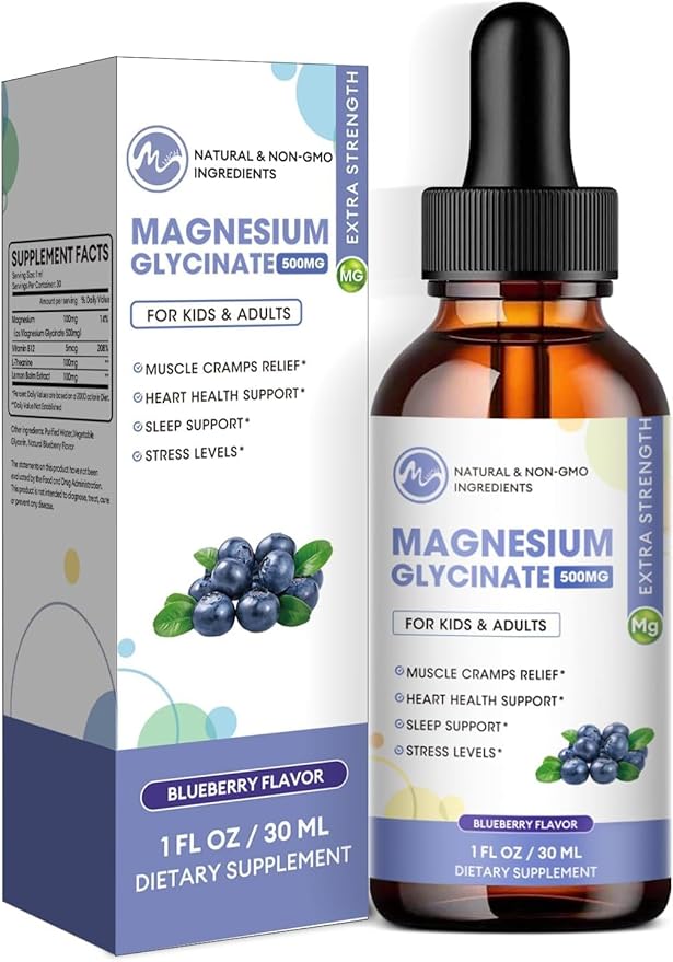 2 Pack Liquid Magnesium Glycinate with L-Theanine & Lemon Balm - Promotes Relaxation & Sleep – Supports Bone, Muscle & Heart Health - Gluten Free - 60 Day Supply