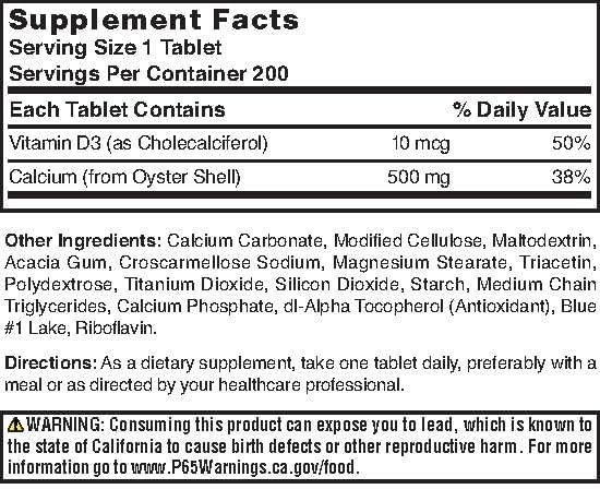 Nature's Blend Oyster Shell Calcium with D3 200 Tabs
