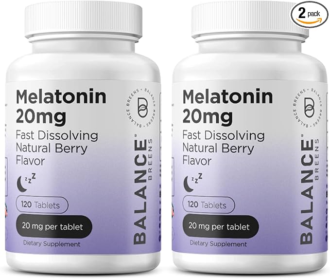 Melatonin 20mg Fast-Dissolve, 120 Tablets β Natural Sleep Aid for Restful Nights, Drug-Free Support for Relaxation and Tranquility