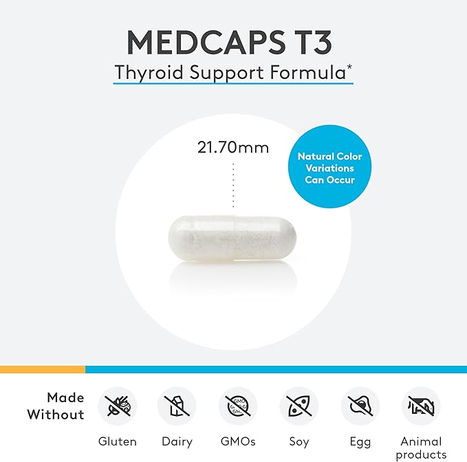 XYMOGEN MedCaps T3 - Thyroid Support Formula with Vitamins + Herbs - Selenium, Zinc, Vitamin E + C, Ashwagandha, Guggul Extract, and Iodine Supplement (120 Capsules)