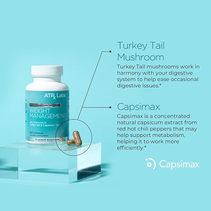 Weight Management: Digestion & Microbiome - Mushroom Supplement, with Turkey Tail and Capsicum Extract, May Support Digestion and Metabolism, Vegan and Gluten-Free, 60 Capsules