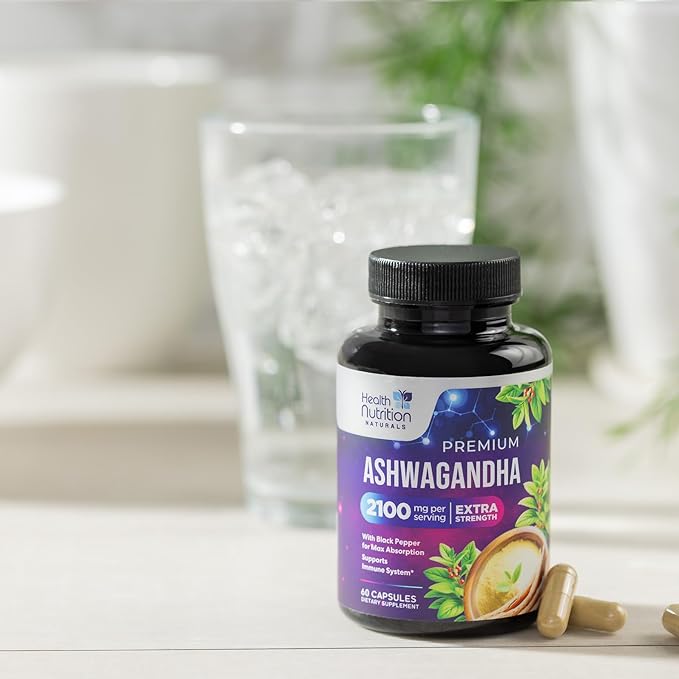 Ashwagandha Supplement 2100mg - Extra Strength Herbal Root Extract, Best Ashwagandha Supplements for Men & Women, Restore, Unwind, Calm Support Formula, Vegetarian, Non-GMO, Gluten-Free, 60 Capsules