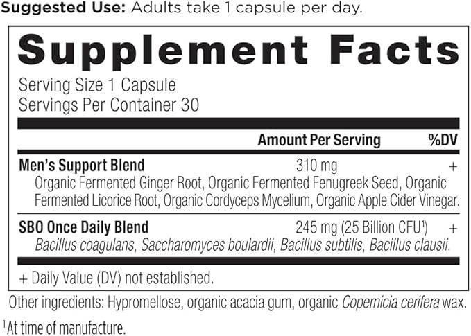 Ancient Nutrition Probiotics for Men, SBO Probiotics Men's Once Daily 30 Ct, for Healthy Digestion and Immune System Function Support, 25 Billion CFUs* Per Serving