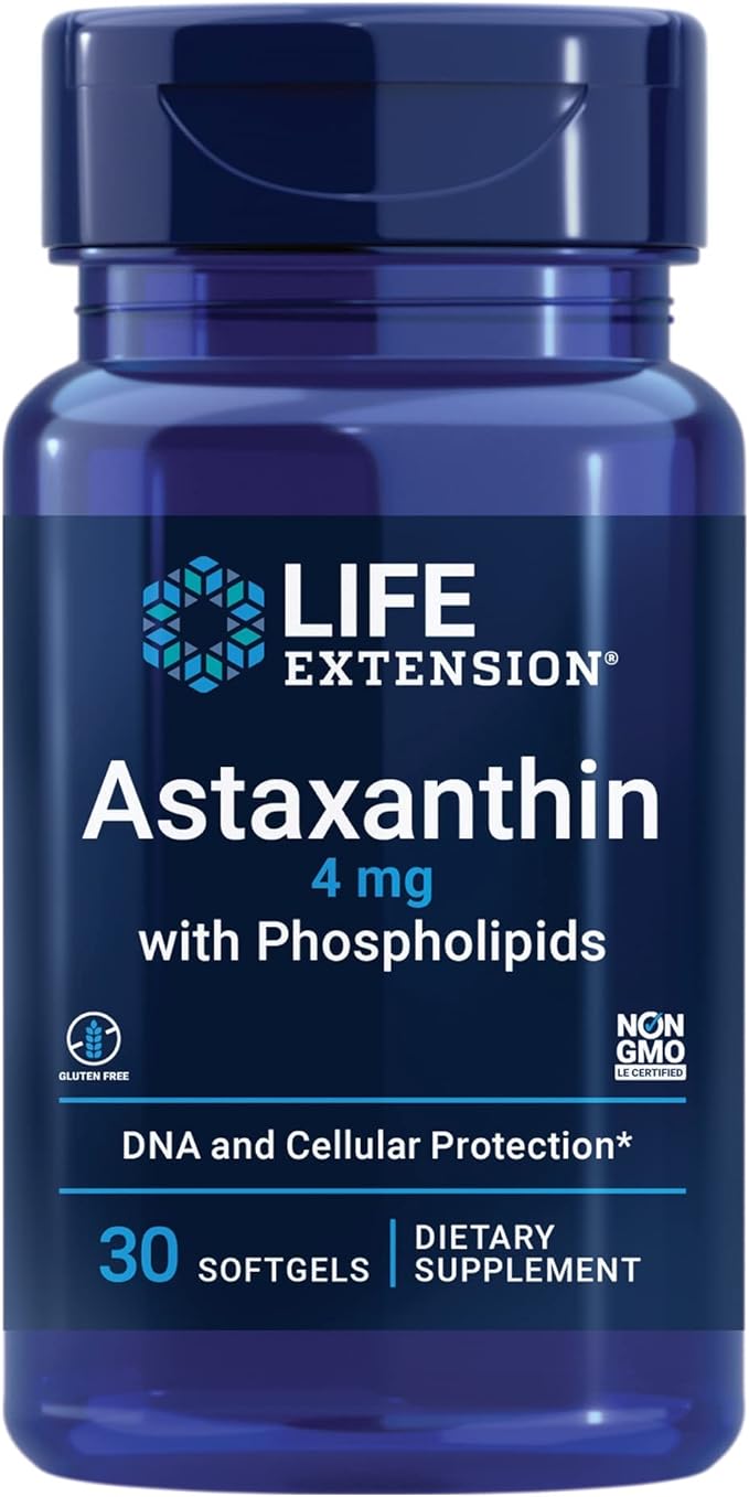 Life Extension Astaxanthin with Phospholipids 4 mg - For Eye & Heart Health + Metabolic & Cardiovascular Health - Supports Inflammatory & Immune Response - Gluten Free, Non-GMO - 30 Softgels