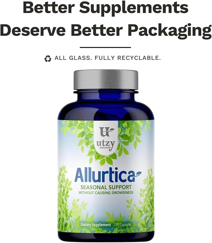 Allurtica | Herbal Supplement with Quercetin and Stinging Nettle | Seasonal Support for Adults & Kids | Non Drowsy | 120 Capsules