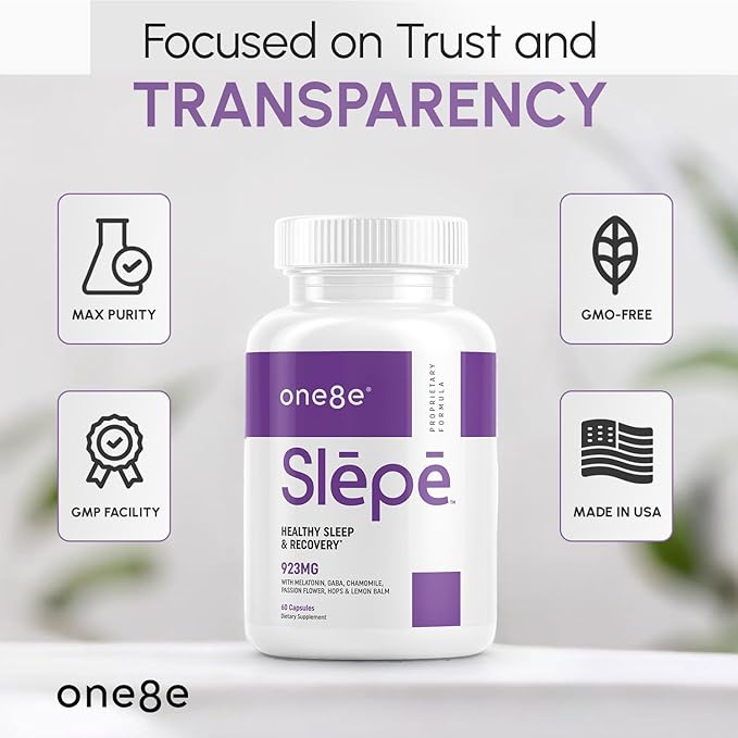 Slēpē Sleep Aid Supplement with Melatonin, GABA, Chamomile Flowers, Passion Flower, Hops, Lemon Balm - Natural Sleep Supplement for Adults for Restful Sleeping
