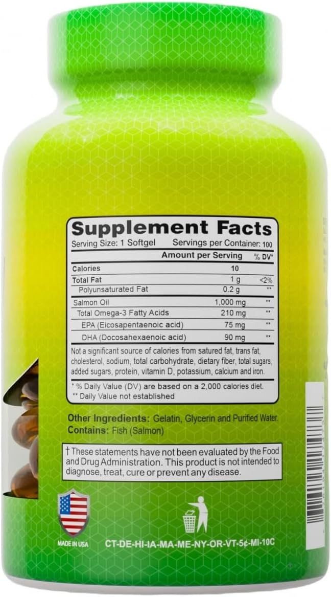 ALFA VITAMINS - Salmon Oil 100 Softgels - Fish Oil - EPA - Dha - Essential Fatty Acids - 100 softgels