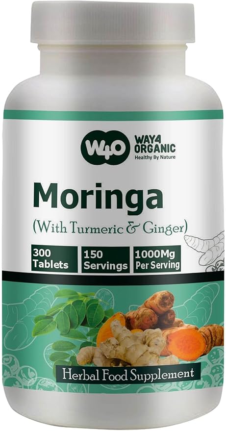 Moringa Tablets with Turmeric and Ginger, 300 Pills, 5 Month Supply, 150 Serving, 1000 Mg per Serving. One Capsule with Multiple Benefits - Supports Digestive Health(Pack of 2)