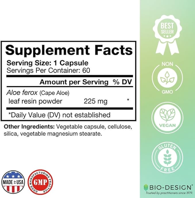Aloe Lax 225 Relief for Occasional Constipation, with 225mg Natural Aloe ferox, 60 Vegetarian Capsules