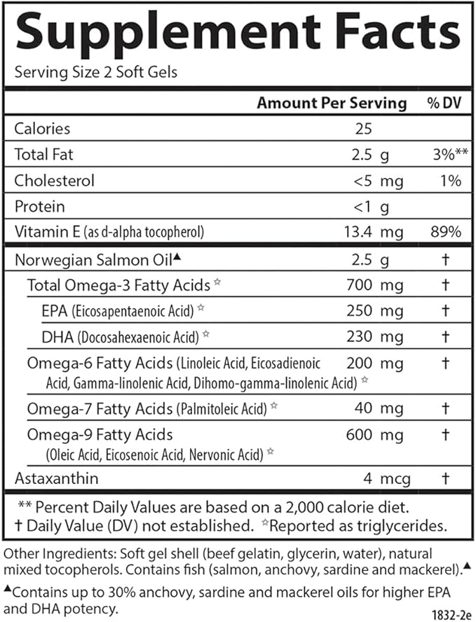 Carlson - Salmon Oil Complete, 700 mg Omega-3s + Astaxanthin, Cardiovascular Support, Brain Function & Joint Health, Norwegian, 240 Softgels