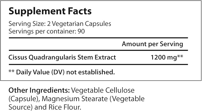 Cissus Quadrangularis 1200mg - 180 Veggie Capsules - Natural Formula for General Wellness and Vitality
