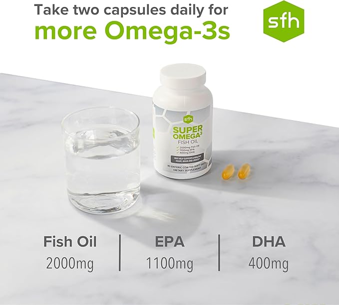 SFH Super Omega 3 Fish Oil Capsules Highly Concentrated 2000mg Omega 3 | Sustainably Sourced Alaskan Pollock Fish Oil for Heart Joint Brain Health (Capsule, 90ct)