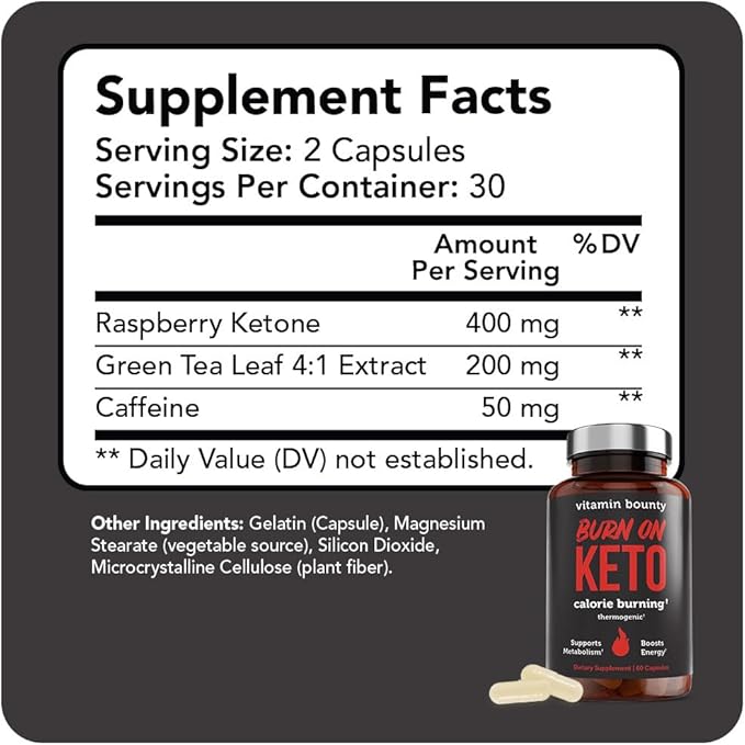 Vitamin Bounty Burn on Keto – Thermogenic Fat Burner + GLP-1 Support – Keto Diet Pills for Women & Men – Appetite Suppressant, Energy & Metabolism Booster – 60 Capsules
