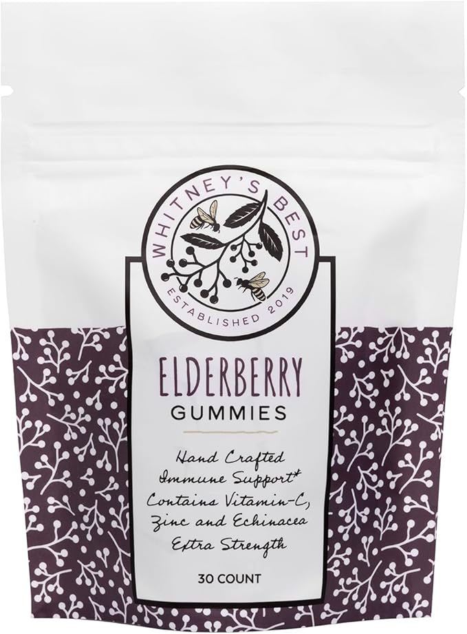 Whitney's Best Elderberry Gummies 30ct, Pure Elderberry, Immune Support Supplement with Vitamin C, Zinc, and Echinacea for Adults & Kids, No Preservatives, Dyes or Gelatins, Vegan