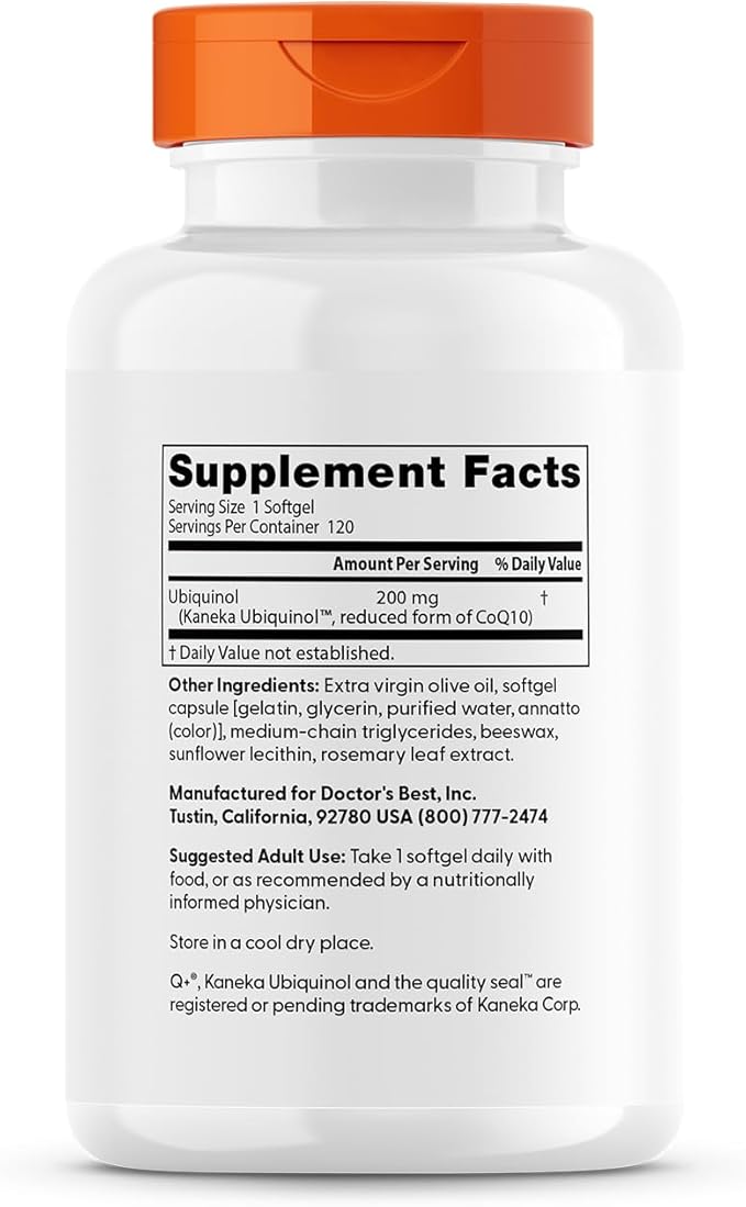 Doctors Best Ubiquinol, Reduced-Form Coenzyme Q1, Non-GMO, Gluten Free, Soy Free 120 Softgels