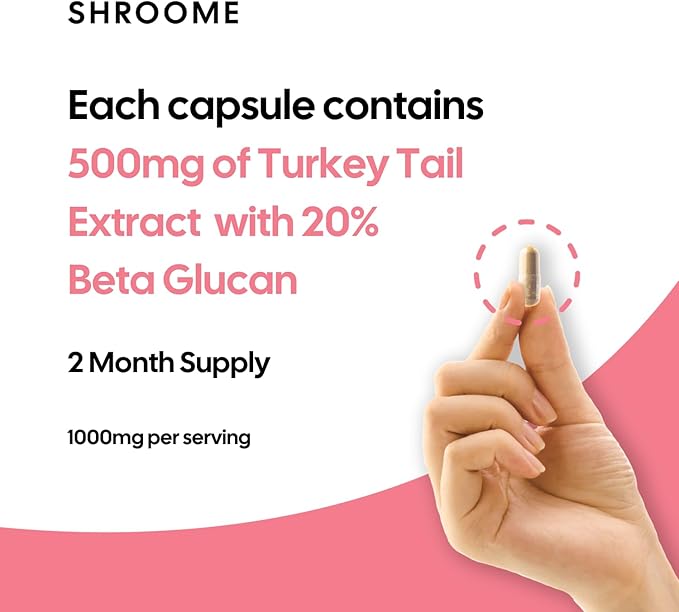 Turkey Tail Mushroom Capsules | 120 Capsules | Premium Beta Glucans | High Strength Extract | Mushroom Supplement | 100% Fruiting Bodies | No Additives | Vegan