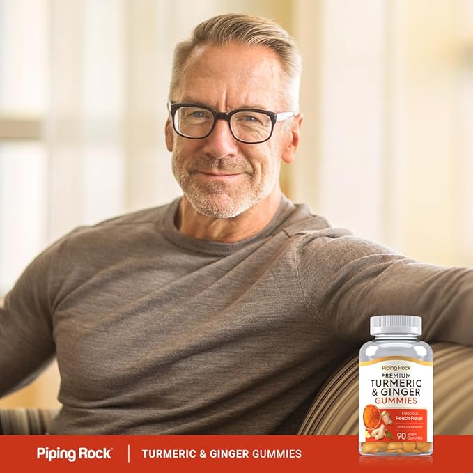 Piping Rock Turmeric and Ginger Gummies | 90 Count | Peach Flavor | Vegan Formula | Non-GMO, Gluten Free Supplement