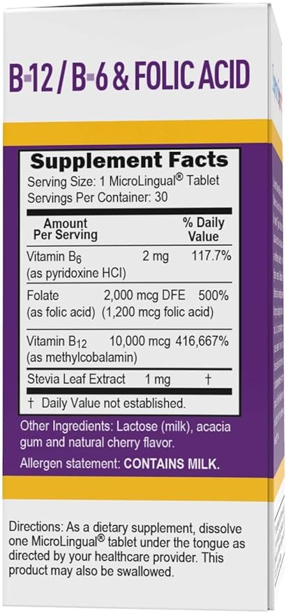 Superior Source No Shot Vitamin B-12 Methylcobalamin 10000 mcg, B-6 & Folic Acid 1200 mcg - Supports Brain & Heart Health - Aids Natural Energy Levels - 30 Sublingual Dissolving Tablets