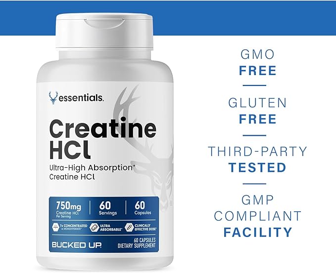 Bucked Up - Creatine HCL, 750mg Serving - 60 Servings (60 Capsules)