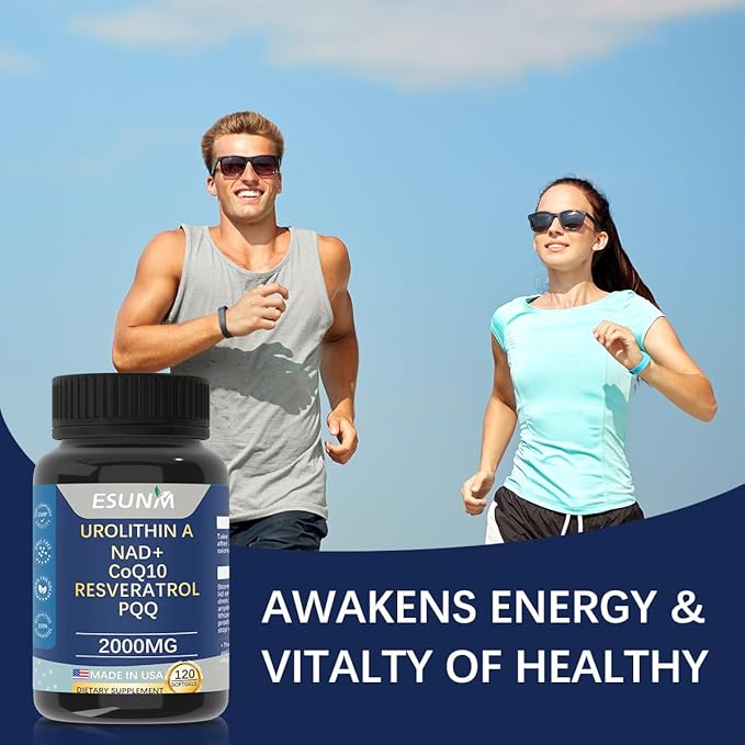 Urolithin A Supplement 1,000mg with NAD+,CoQ10,Resveratrol,PQQ Supplement for Healthy Aging, Antioxidants and Mitochondrial Support,120 Capsules - 30 Servings