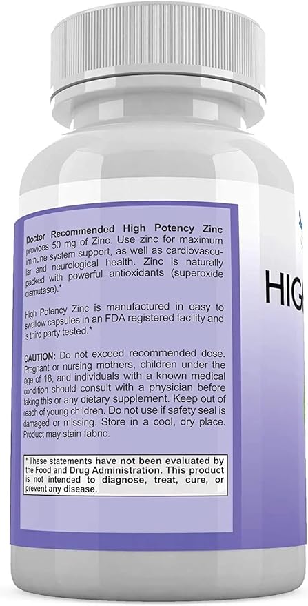 Zinc 50mg - Zinc Picolinate Immune Health Support Supplement 360 Veggie Capsules for Adults and Kids Vitamin, Well-Absorbed High Potency Pure Zinc Supplements - 50mg Per Serving