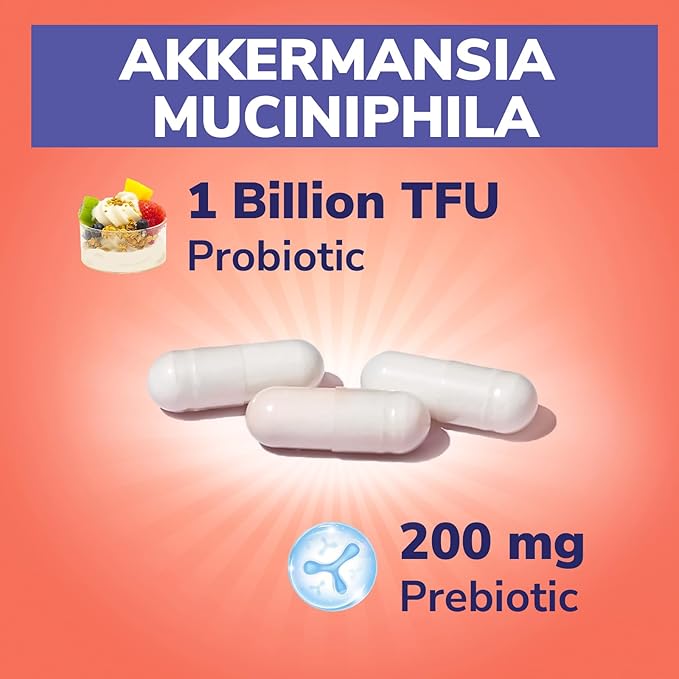 Akkermansia Muciniphila Probiotic 1 Billion TFU, w/Natural Prebiotic Inulin, Naturally Increases GLP-1, Healthy Digestion & Metabolism, Probiotic Supplement for Women & Men, 30 Capsules