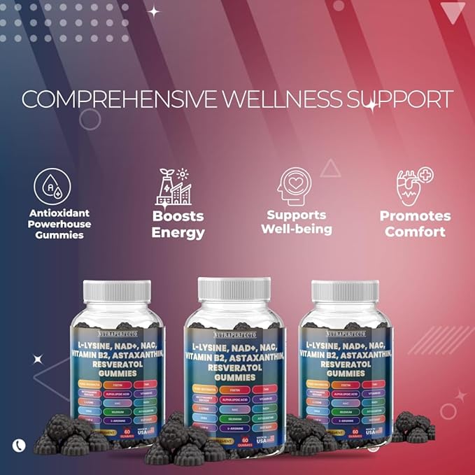 Sugar Free Gummies with Trans-Resveratrol, L-Lysine, L-Arginine, Fisetin, NR, NAD+, ALA, TMG, Beet Root, Astaxanthin, SAM-e, DHEA, Vitamin B2 For Men, Women, Detox, Energy, Metabolism, Aging, Joints