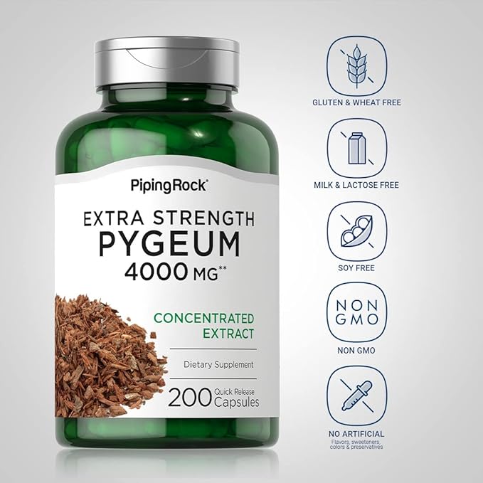 Piping Rock Pygeum Supplement 4000 mg | 200 Capsules | Pygeum Africanum Bark Extract | Extra Strength | Non-GMO, Gluten Free