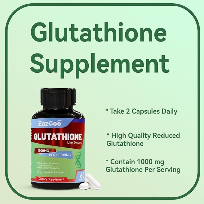 Glutathione Supplement 1000mg Antioxidant Supplement - Premium Vegan Formula for Immune Support, Skin Brightening & Liver Detox – Allergen-Free, Non-GMO, Effective Wellness Boost (60 Capsules)