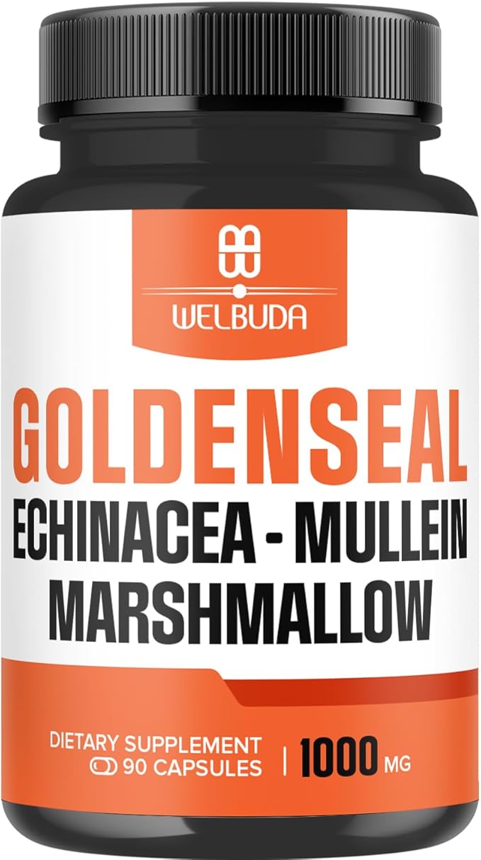 1000mg Goldenseal Root Capsule Extract 10:1 with Echinacea, Mullein Leaf, Marshmallow - Support Immune System, Digestive Health, Overall Well-Being & Body Management - 90 Veggie Capsules