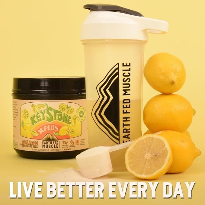 Earth Fed Muscle Keystone Plus Lemonade Collagen - Hair, Skin, Joints, 33 Servings