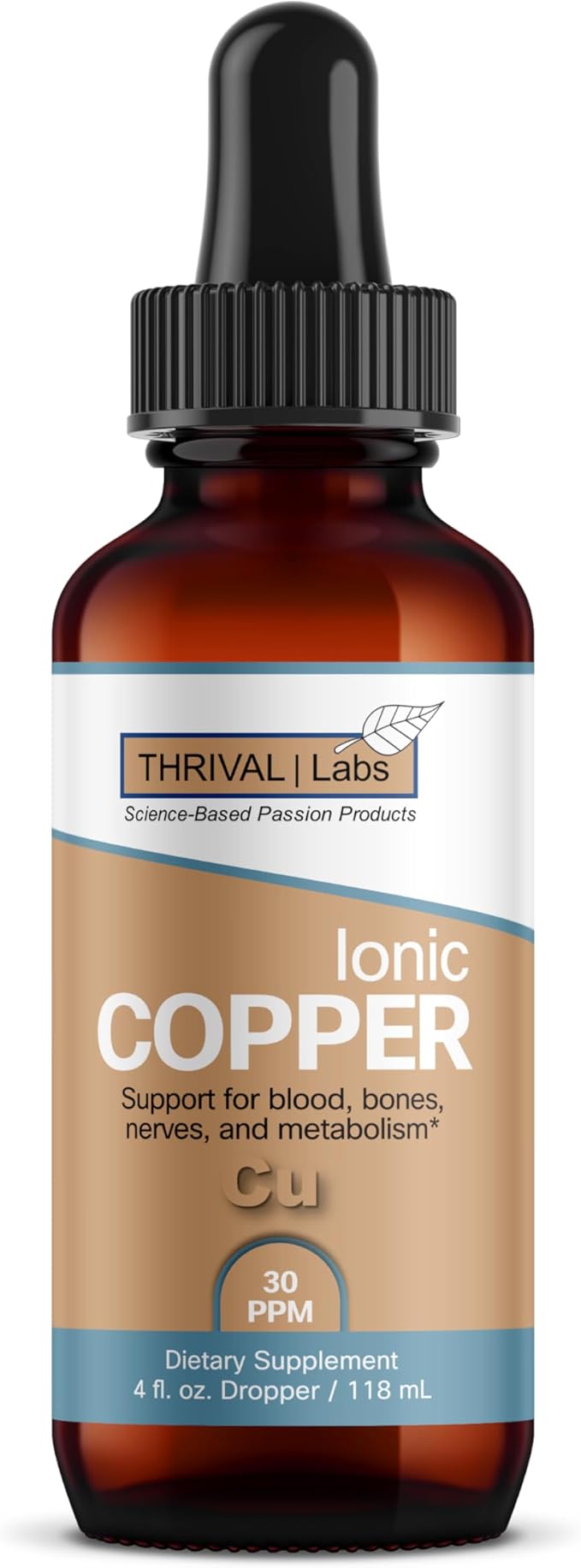Ionic Colloidal Copper Liquid (30 PPM) | Mental Clarity & Nerve Function | Hair, Skin, Nails & Collagen | Red Blood Cells & Energy Production | Cholesterol Levels & Blood Pressure (4oz Dropper)