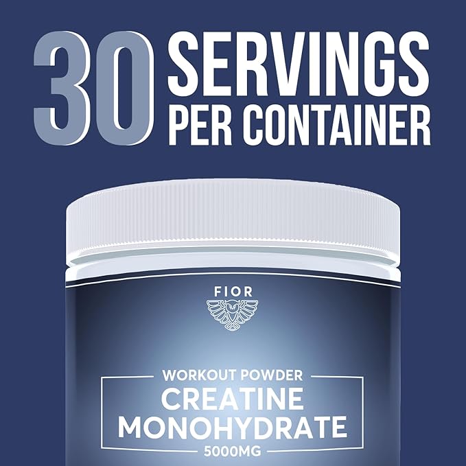 FIOR Pure Creatine Monohydrate Powder - Micronized Creatine for Men & Women, Pure Non-GMO, Vegan & Gluten Free Creatine Powder, 5 Grams per Serving, 60 Servings