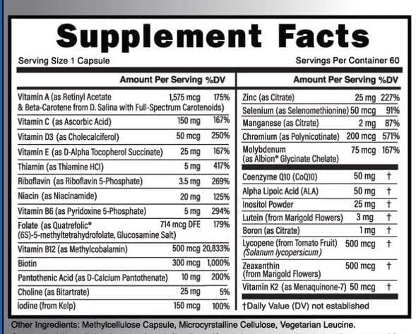 Methylated Multivitamin, 27 Nutrients CoQ10, Vitamins A, B6, B12, C, D3, E, K2, Choline, Zeaxanthin, L-Methylfolate 60 Capsules (2 Pack) 4 Month Supply