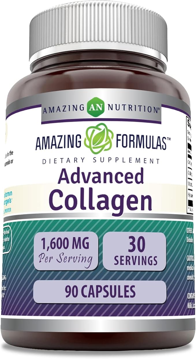 Amazing Formulas Advanced Collagen Supplement | Collagen Type I, II & III with Vitamin C & Hyaluronic | 1600 Mg Per Serving | 90 Capsules | Non-GMO | Gluten-Free | Made in USA