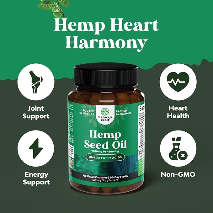 Bundle of Natural Hemp Seed Oil Capsules and Omega Flaxseed Oil 1000mg Softgels - with Essential Fatty Acids for Joint Support - Natural Omega 3 6 9 Supplement for Hair Skin and Nails