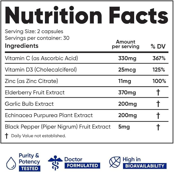 Immuneti - Advanced Immune Defense, 6-in-1 Powerful Blend of Vitamin C, Vitamin D3, Zinc, Elderberries, Garlic Bulb, Echinacea - 2 Pack - Supports Overall Health