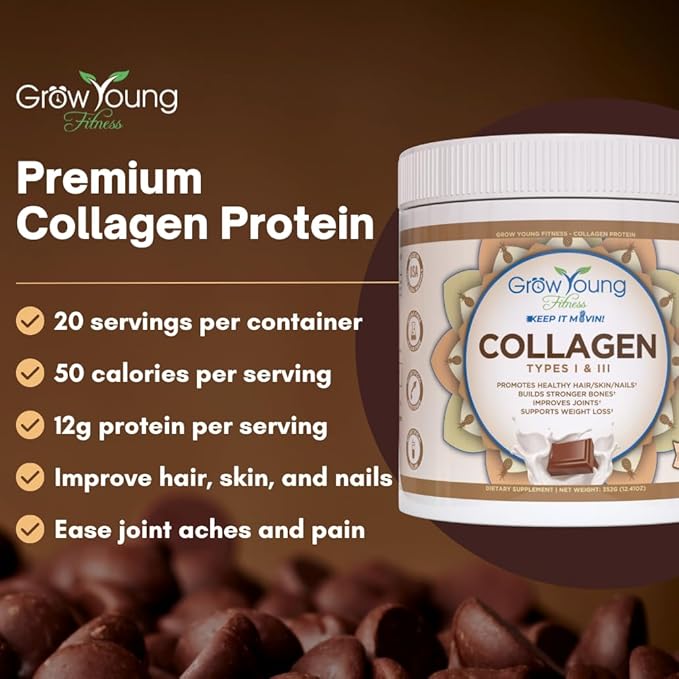 Grow Young Fitness Slim Fiber Supplement and Daily Probiotic Supplement and Chocolate Collagen Protein - Joint, Bone, and Digestion Support for Elderly